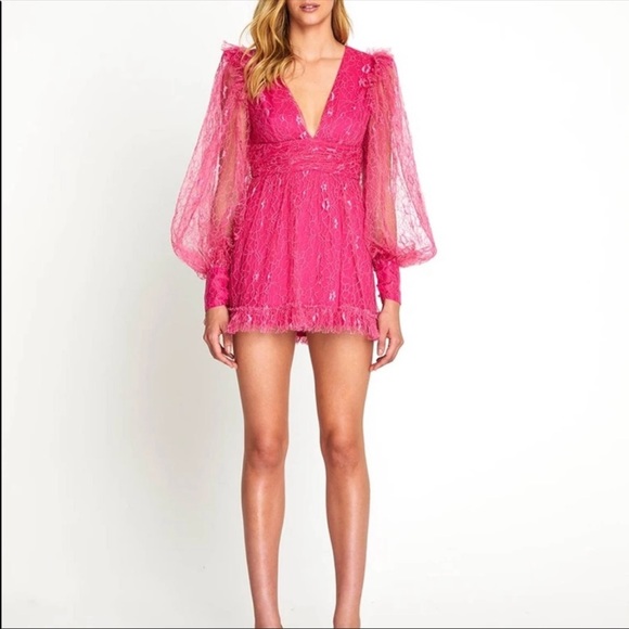 Alice McCall Dresses & Skirts - Alice McCall x Revolve Floyd Puff Sleeve Lace Ruffle Mini Dress Dahlia Pink NWT